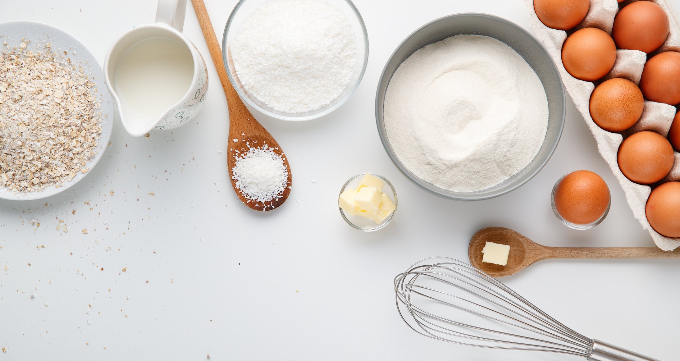 Baking Tools and Materials on White Surface